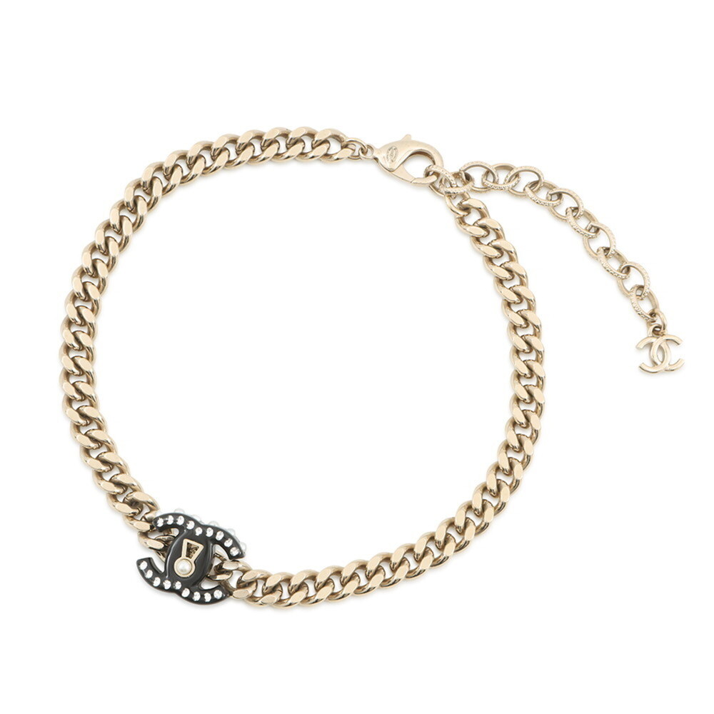 Chanel Necklace Coco Mark Lock Choker Faux Pearl Rhinestone D22 C CHANEL for ...